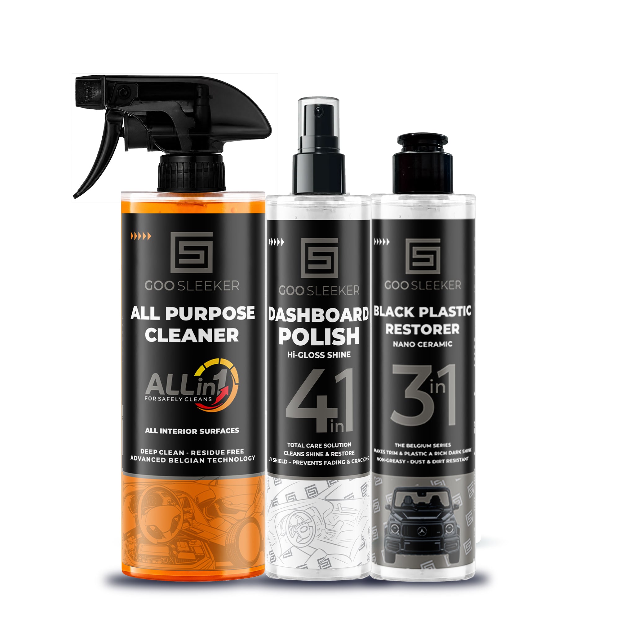 Interior & Trim Restoration Kit – All Purpose Cleaner, Dashboard Polish & Black Plastic Restorer