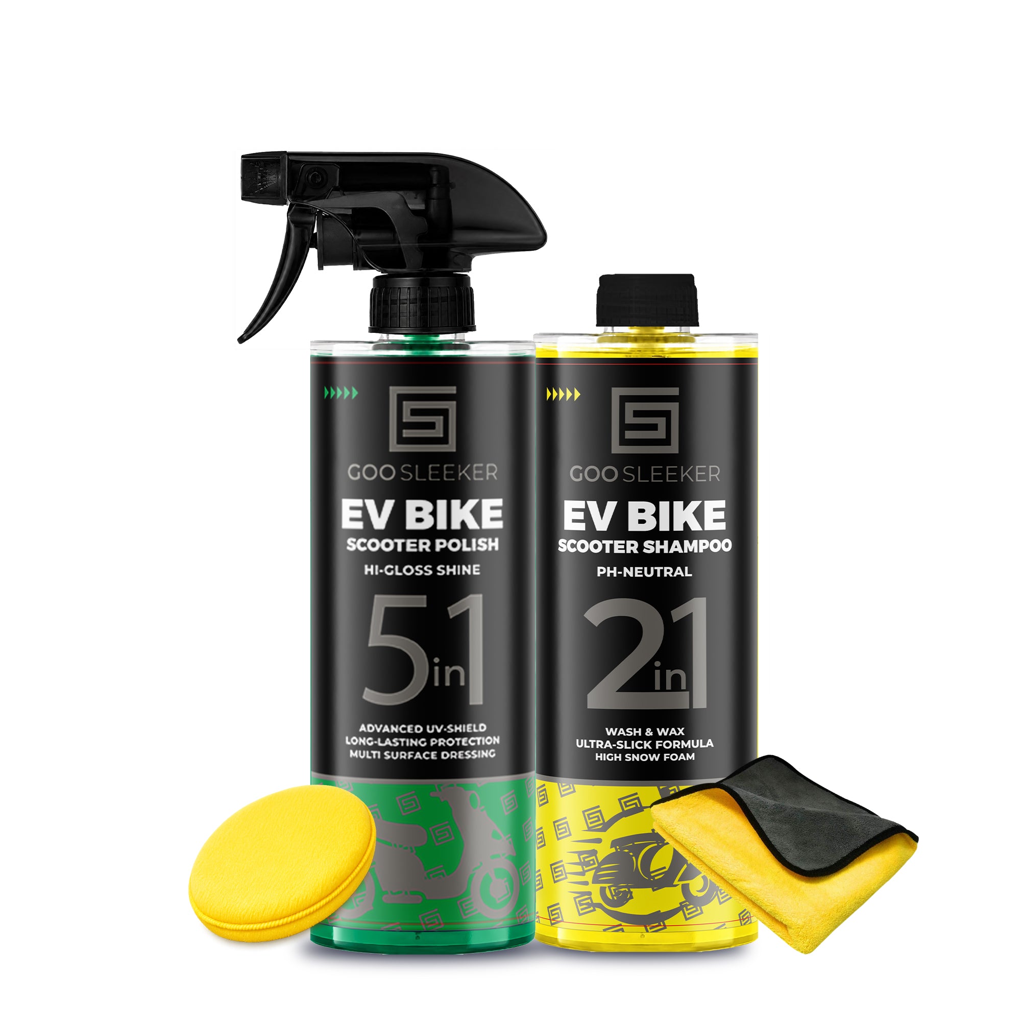 EV Bike & Scooter Premium Detailing Kit – Polish, Shampoo, Applicator Pad & Microfiber Towel 600 GSM